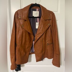 NWT. Anthropologie Camel Faux Leather Jacket. Modern Cut. Size M.